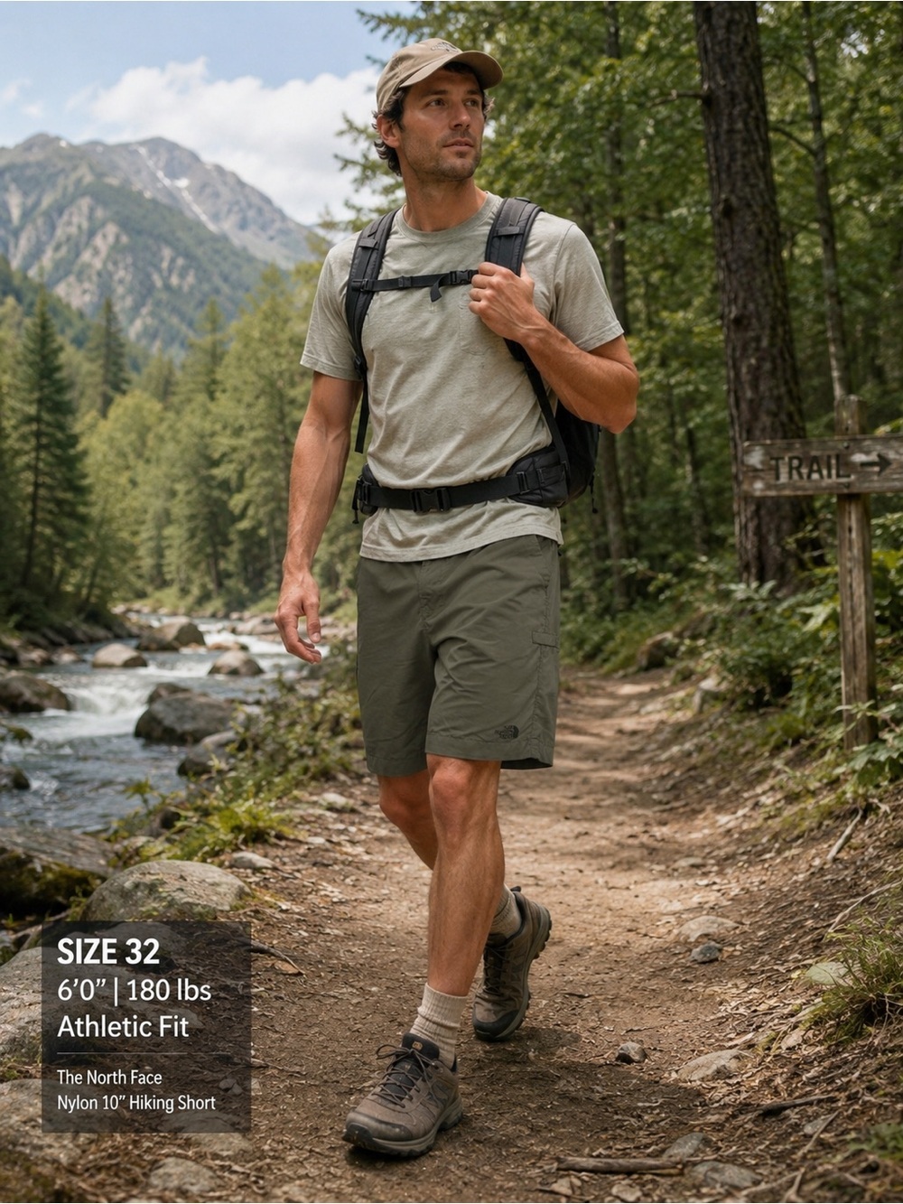 The North Face green nylon 10” hiking short size 32